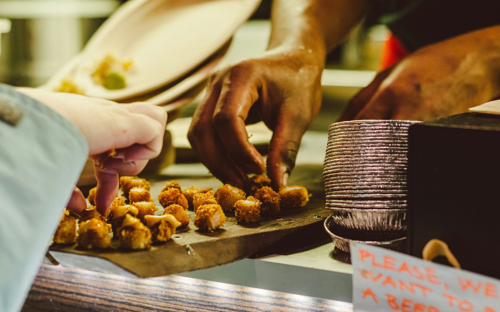 Two travelers enjoying food